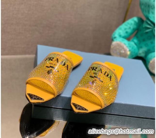 Original Cheap Prada TPU Flat Mules with Crystal Studs Yellow 2042751