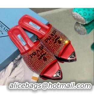 Classic Specials Prada TPU Flat Mules with Crystal Studs Red 2042753