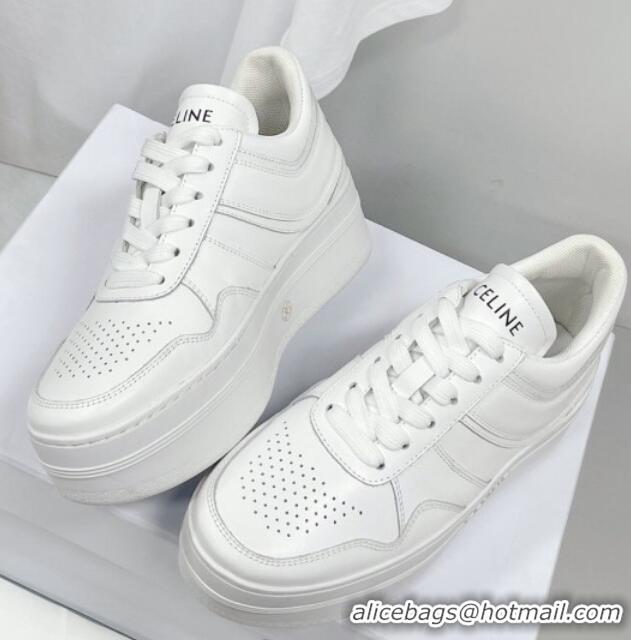 Good Quality Celine Calfskin Flatform Sneakers White 041249