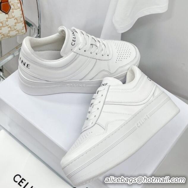 Good Quality Celine Calfskin Flatform Sneakers White 041249