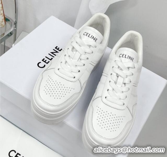 Good Quality Celine Calfskin Flatform Sneakers White 041249