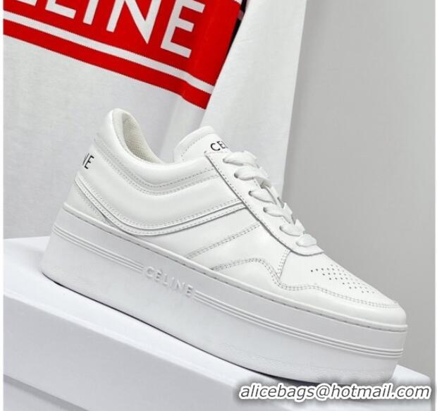 Good Quality Celine Calfskin Flatform Sneakers White 041249