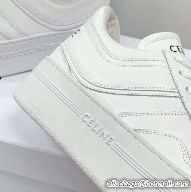 Good Quality Celine Calfskin Flatform Sneakers White 041249