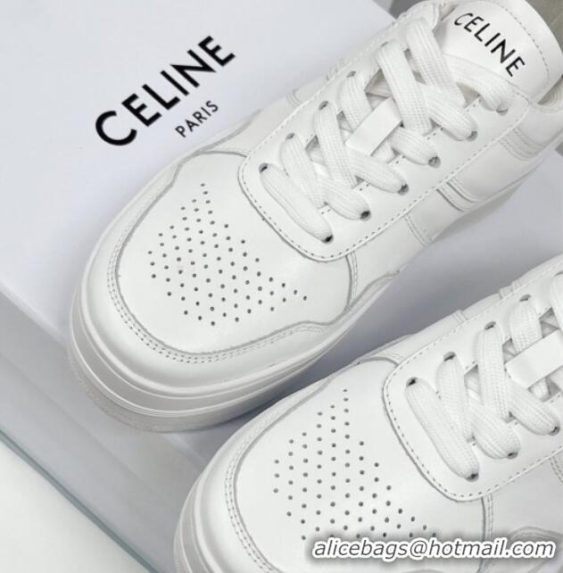 Good Quality Celine Calfskin Flatform Sneakers White 041249