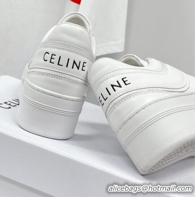 Good Quality Celine Calfskin Flatform Sneakers White 041249