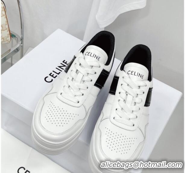 Stylish Celine Calfskin Flatform Sneakers White/Black 041250