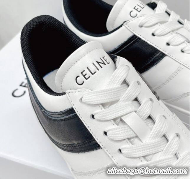 Stylish Celine Calfskin Flatform Sneakers White/Black 041250