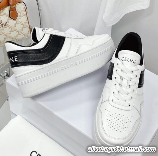 Stylish Celine Calfskin Flatform Sneakers White/Black 041250