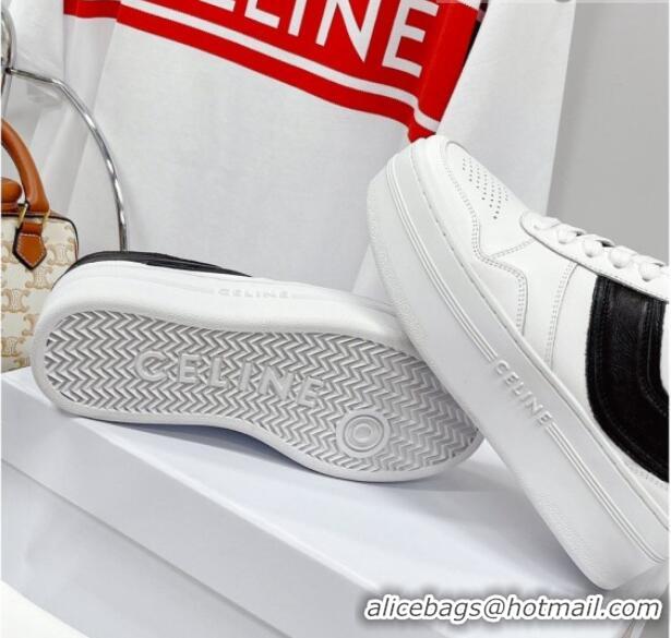 Stylish Celine Calfskin Flatform Sneakers White/Black 041250