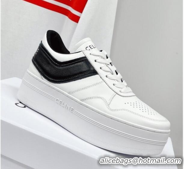 Stylish Celine Calfskin Flatform Sneakers White/Black 041250