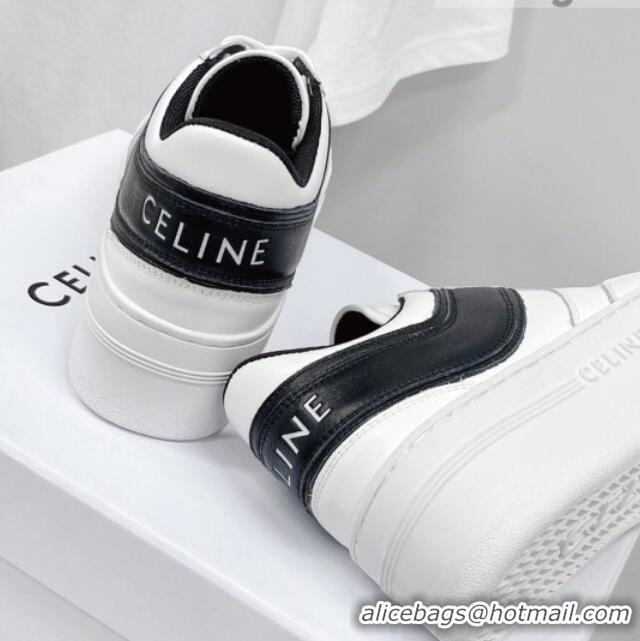 Stylish Celine Calfskin Flatform Sneakers White/Black 041250