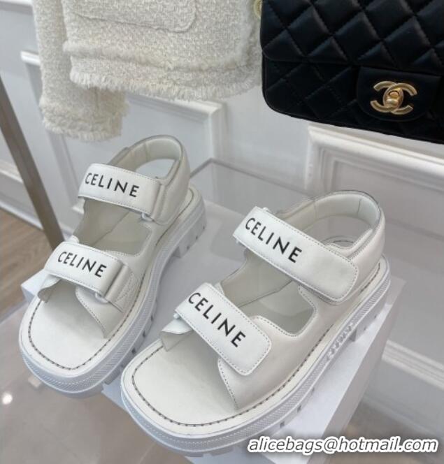 Best Grade Celine Leather Strap Sandals White 042138