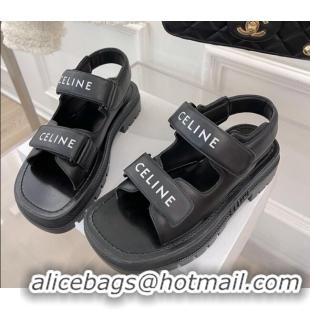 Discount Celine Leather Strap Sandals Black 042139