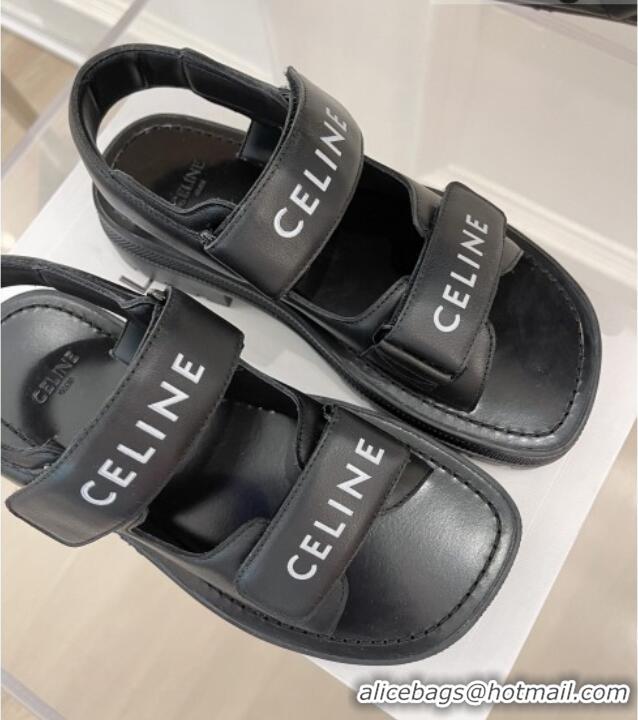 Discount Celine Leather Strap Sandals Black 042139