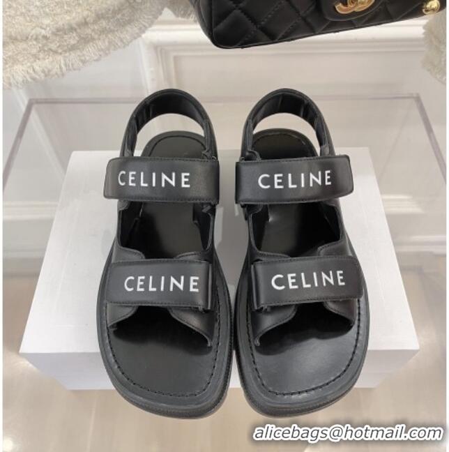 Discount Celine Leather Strap Sandals Black 042139