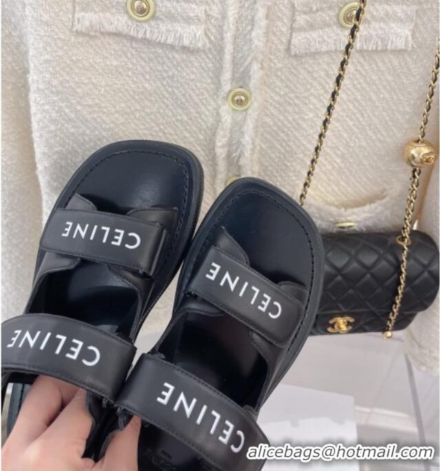 Discount Celine Leather Strap Sandals Black 042139