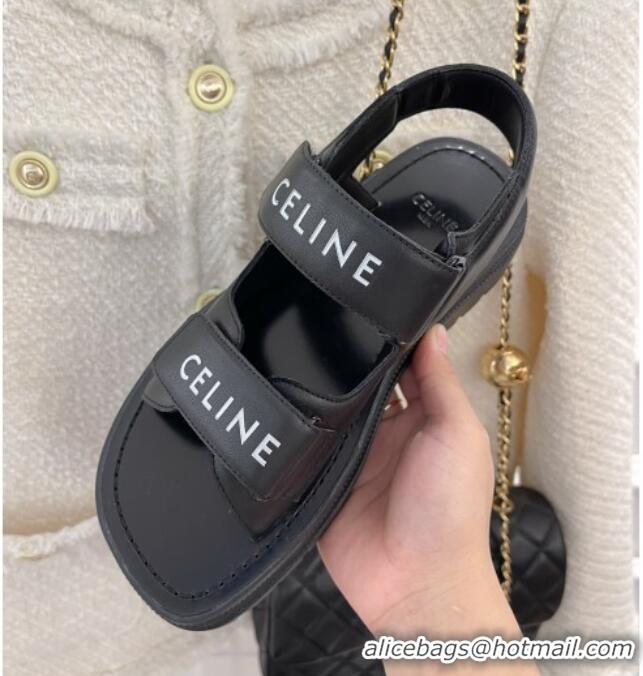 Discount Celine Leather Strap Sandals Black 042139