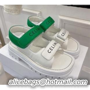 Top Design Celine Leather Strap Sandals White/Green 042140