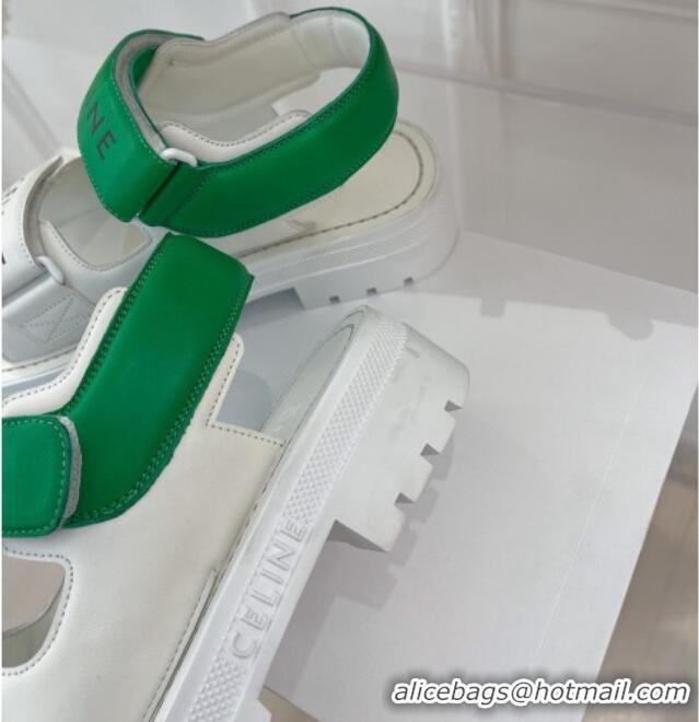 Top Design Celine Leather Strap Sandals White/Green 042140