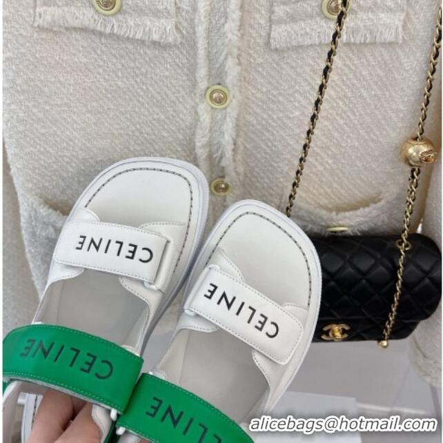 Top Design Celine Leather Strap Sandals White/Green 042140