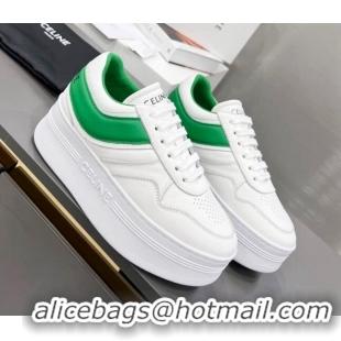 Perfect Celine Calfskin Flatform Sneakers White/Green 042141