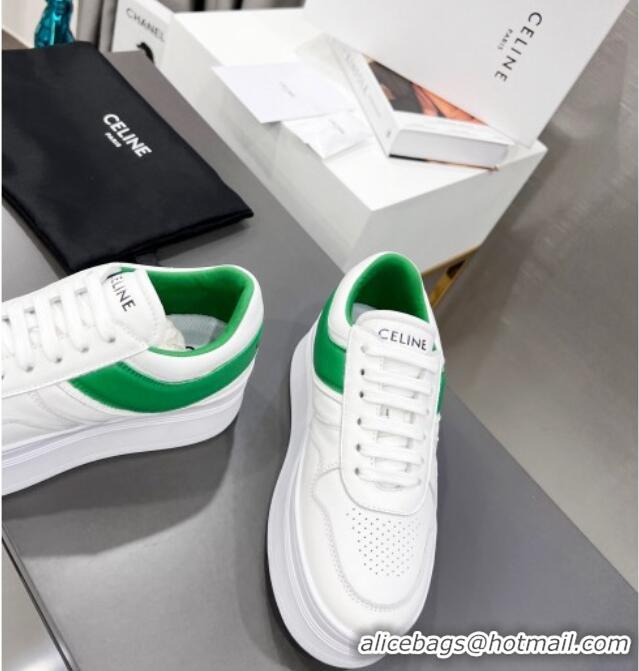 Perfect Celine Calfskin Flatform Sneakers White/Green 042141