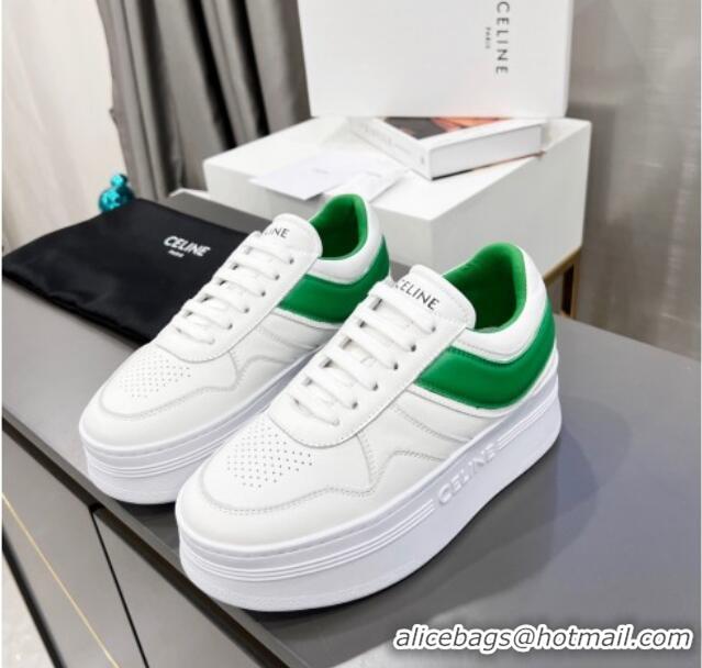 Perfect Celine Calfskin Flatform Sneakers White/Green 042141