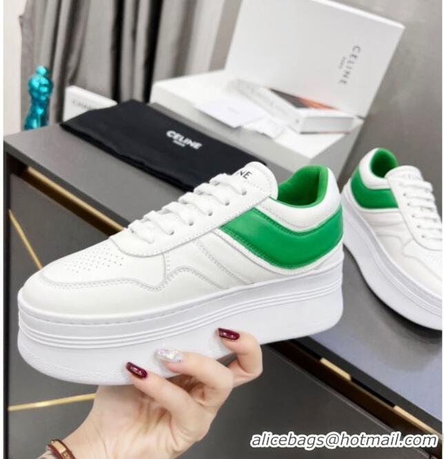 Perfect Celine Calfskin Flatform Sneakers White/Green 042141