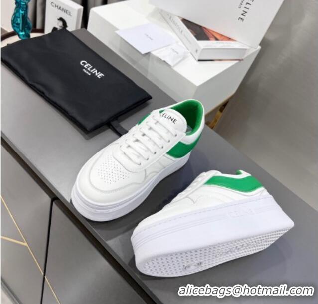 Perfect Celine Calfskin Flatform Sneakers White/Green 042141