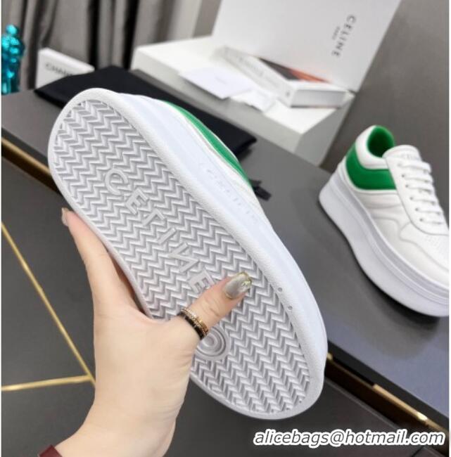 Perfect Celine Calfskin Flatform Sneakers White/Green 042141