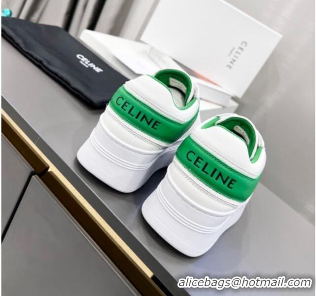 Perfect Celine Calfskin Flatform Sneakers White/Green 042141