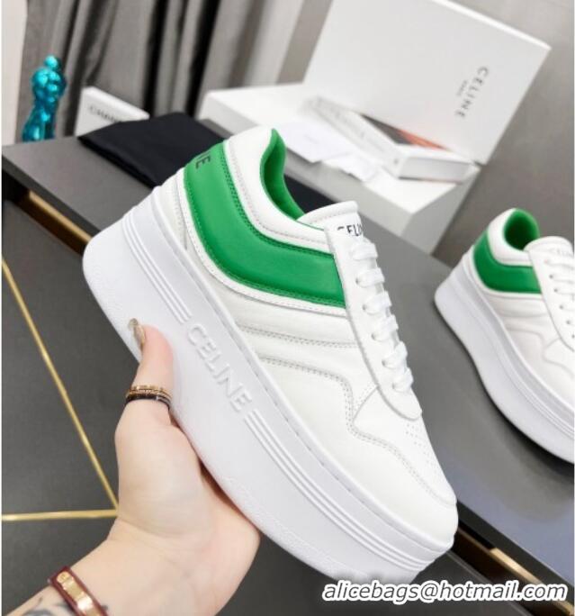 Perfect Celine Calfskin Flatform Sneakers White/Green 042141