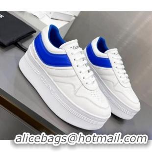 Sumptuous Celine Calfskin Flatform Sneakers White/Blue 042142