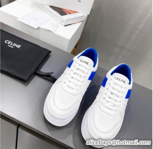 Sumptuous Celine Calfskin Flatform Sneakers White/Blue 042142