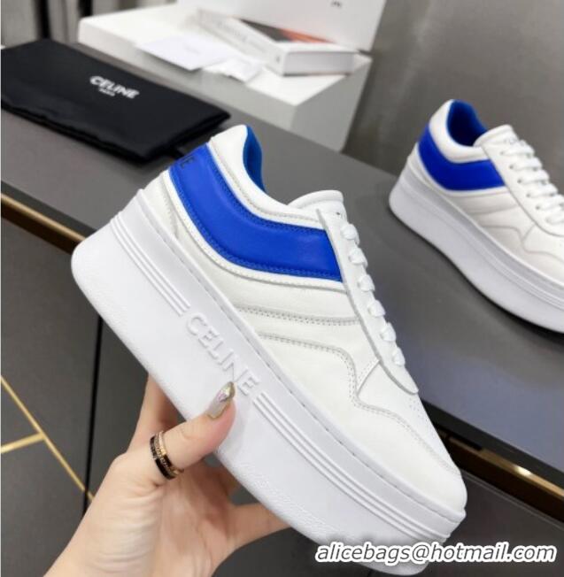 Sumptuous Celine Calfskin Flatform Sneakers White/Blue 042142