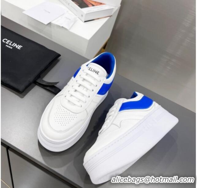 Sumptuous Celine Calfskin Flatform Sneakers White/Blue 042142