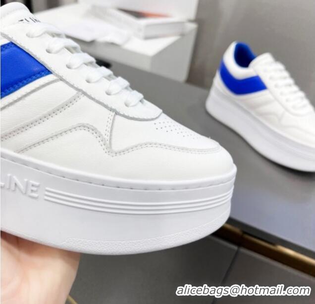 Sumptuous Celine Calfskin Flatform Sneakers White/Blue 042142