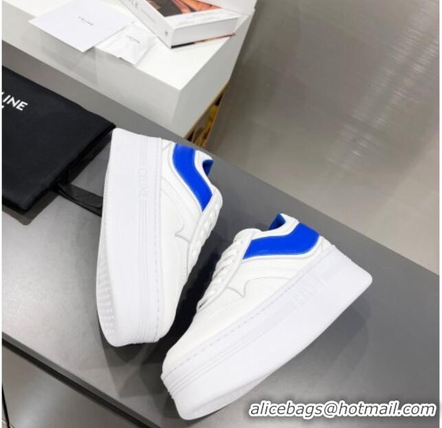 Sumptuous Celine Calfskin Flatform Sneakers White/Blue 042142