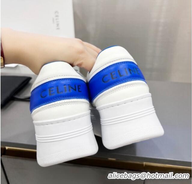 Sumptuous Celine Calfskin Flatform Sneakers White/Blue 042142