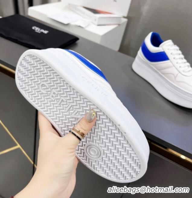 Sumptuous Celine Calfskin Flatform Sneakers White/Blue 042142