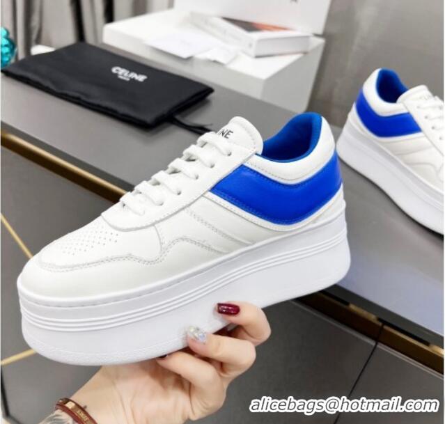 Sumptuous Celine Calfskin Flatform Sneakers White/Blue 042142