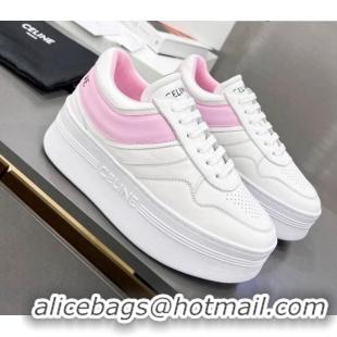 Classic Hot Celine Calfskin Flatform Sneakers White/Pink 042143