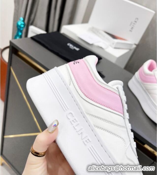 Classic Hot Celine Calfskin Flatform Sneakers White/Pink 042143