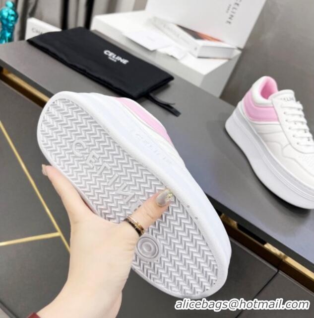 Classic Hot Celine Calfskin Flatform Sneakers White/Pink 042143