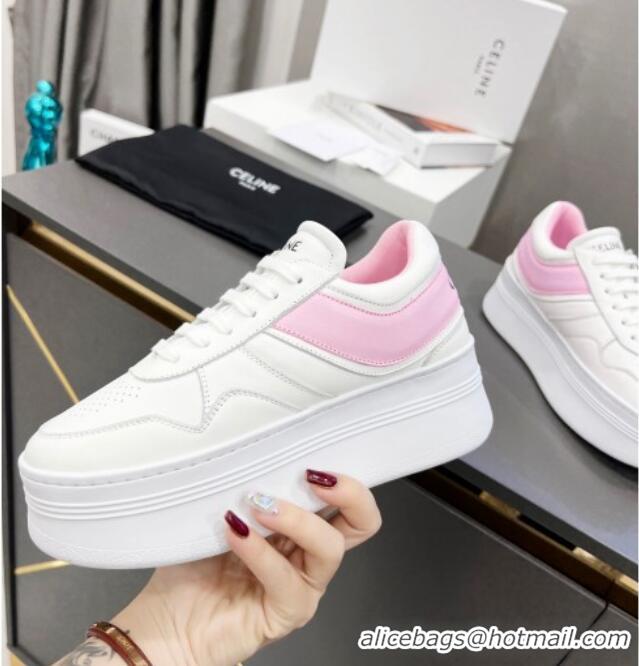 Classic Hot Celine Calfskin Flatform Sneakers White/Pink 042143