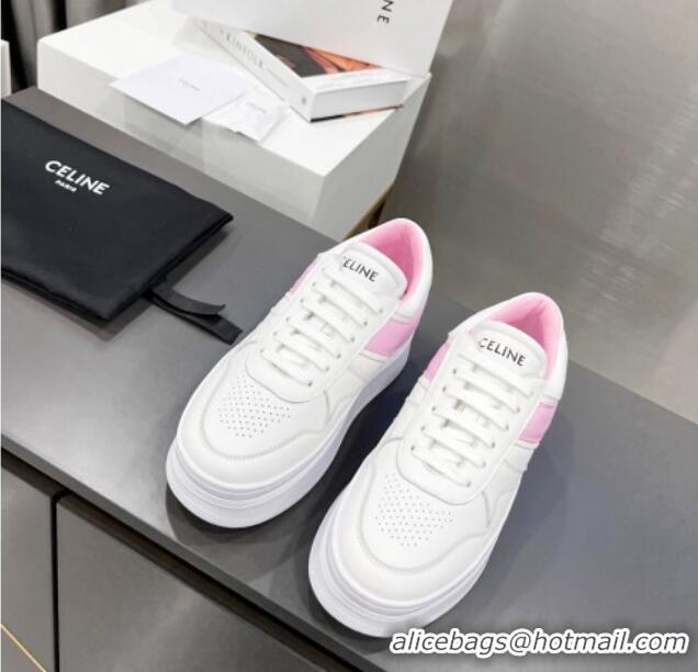 Classic Hot Celine Calfskin Flatform Sneakers White/Pink 042143