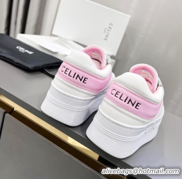 Classic Hot Celine Calfskin Flatform Sneakers White/Pink 042143