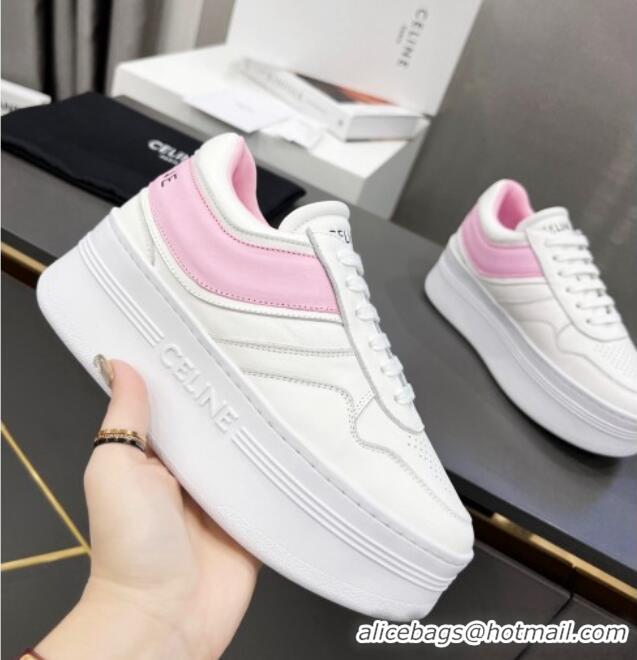 Classic Hot Celine Calfskin Flatform Sneakers White/Pink 042143