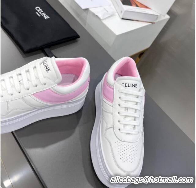 Classic Hot Celine Calfskin Flatform Sneakers White/Pink 042143