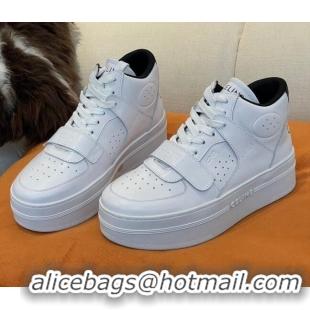 Top Grade Celine Calfskin Flatform High Top Sneakers White 042144